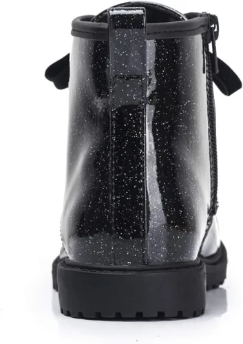 Miniatura 4 de Botines con purpurina para niñas, zapatos de combate impermeables con cordones y cremallera lateral para niñas pequeñas y grandes