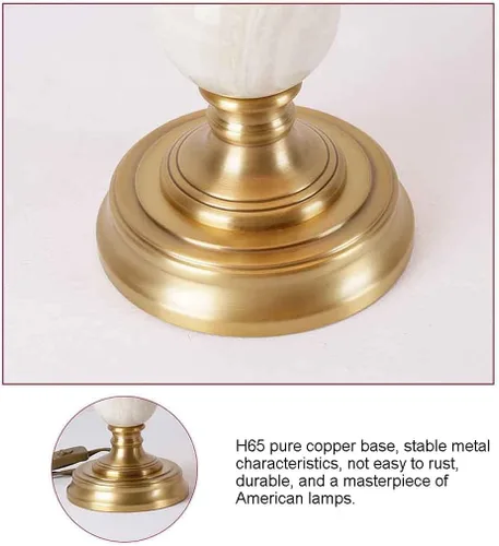 Miniatura 7 de Lámpara de noche de 25.6 pulgadas con base de metal y pantalla de seda, lámpara de escritorio de mármol para sala de estar y dormitorio, fácil
