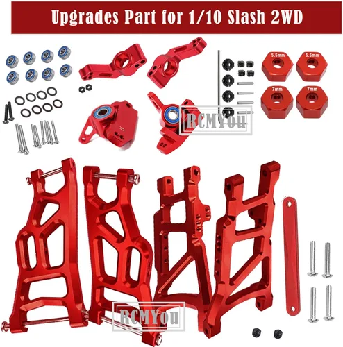Miniatura 6 de Pieza de actualizaciones para barra de 1/10 2WD, brazo de suspensión delantero trasero de aleación, bloque de ruedas, bloques de dirección, Rojo