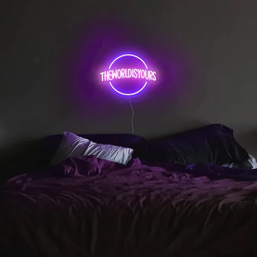 Miniatura 2 de Letrero de neón de The World Is Yours, letreros de neón para decoración de pared, letreros LED azules regulables de neón para dormitorio, letreros