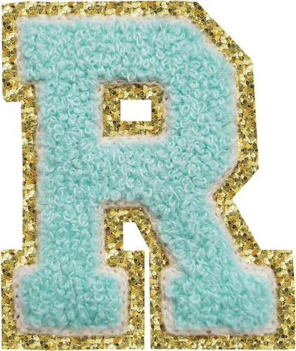 Miniatura 27 de SPRT - Parches de letras de chenilla universitaria con purpurina, parche de letras blancas para planchar con letras del alfabeto para disfraz