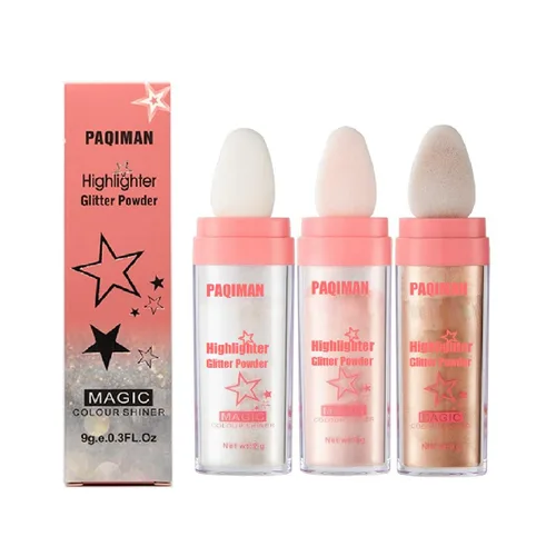 Miniatura 13 de Polvo de resaltado con purpurina, maquillaje para iluminar el rostro natural tridimensional en polvo para resaltador de mejillas.