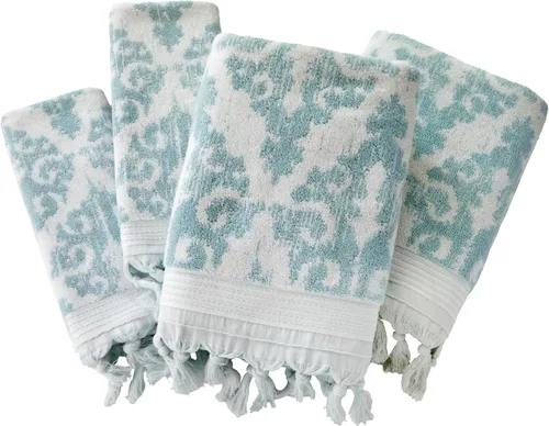Miniatura 2 de SKL Home Mirage Fringe - Juego de 2 toallas de baño, 2 toallas de mano, color aguamarina