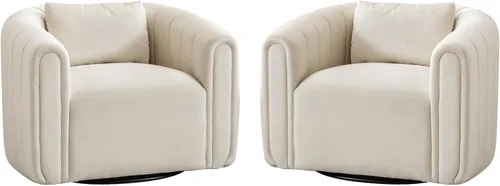 Miniatura 9 de ANJ Juego de 2 sillas giratorias de barril con almohada regordeta, silla decorativa de terciopelo holandés de canal moderno, cómodo sillón redondo
