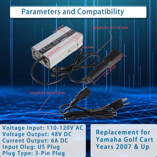 Miniatura 4 de Cargador de carga de batería de 3 pines de 48 V con reemplazo de enchufe para carrito de golf Yamaha años 2007 arriba