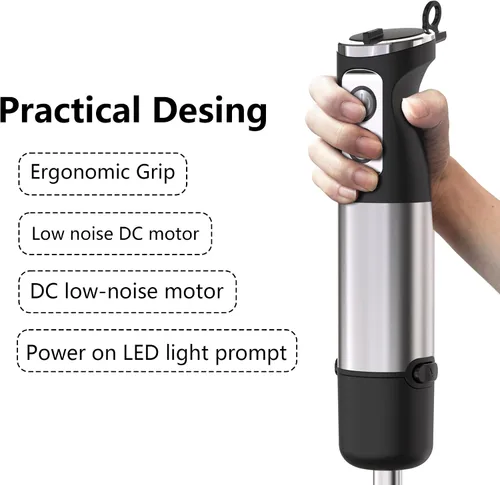 Miniatura 6 de Batidora de inmersión de mano, 1000 W de acero inoxidable, batidora de palo, mezclador con cable de 2 velocidades, incluye batidor, espumador