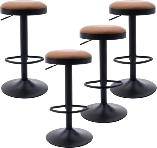 Miniatura 12 de Taburetes de bar sin espalda, taburetes de bar ajustables redondos individuales para encimera de cocina, taburete giratorio de altura de barra, beige
