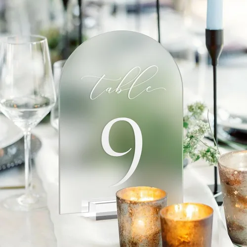 Miniatura 6 de Números de mesa de arco transparente para boda, mesa de acrílico arqueada de 5 x 7 pulgadas, números 1-10 con soportes, letrero de arco de acrílico