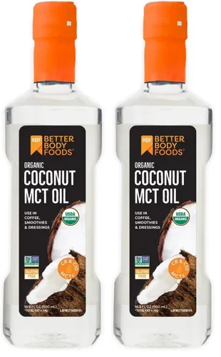 BetterBody Foods Aceite orgánico MCT de coco – Aumenta la energía, apto para dieta cetogénica, C8 y C10, sin gluten, 16.9 oz (paquete de 2)