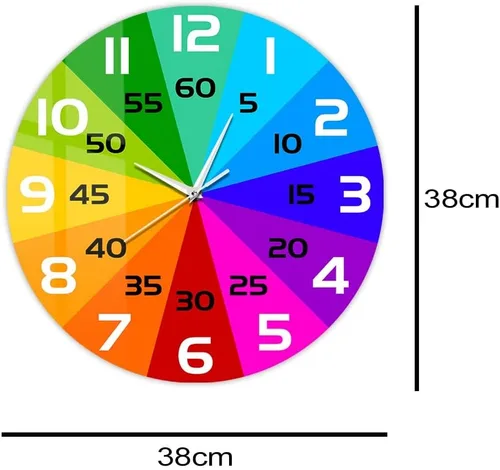 Miniatura 2 de Reloj de pared educativo con ruedas de color arcoíris de 15 pulgadas, para enseñar la hora y aprender a decir la hora, silencioso, sin tictac