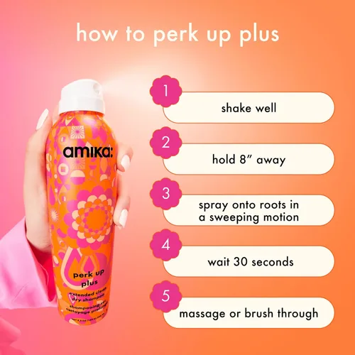 Miniatura 8 de amika perk up plus extended clean dry shampoo lightweight + buildable, extend time even further between wash days, invisible finish + no white