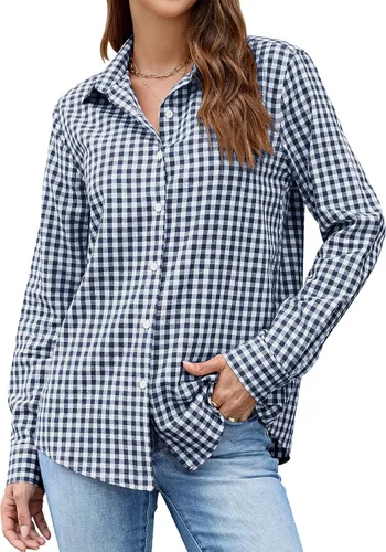 Miniatura 32 de LOMON Camisa de Botones para Mujer Tops de Primavera Verano Manga Larga Negocios Elegante Casual Blusas con Cuello Conjuntos de Trabajo Ropa