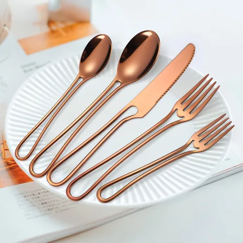Miniatura 7 de Juego de Cubiertos para 4 Cobre/Oro Rosa Cubiertos con Mangos Calados 20 Piezas Acero Inoxidable Cubertería Vajilla Moderna Utensilios para Comer