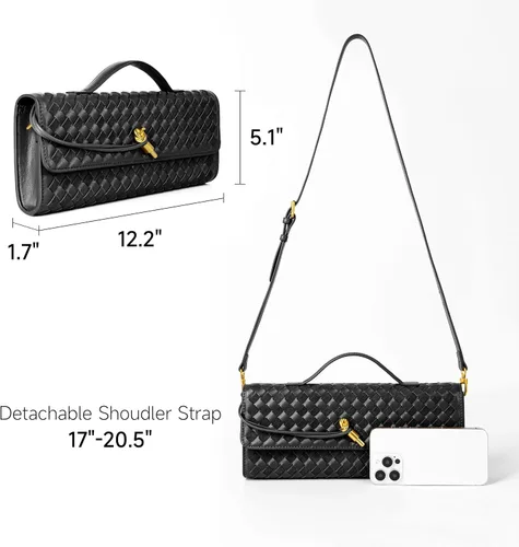 Miniatura 4 de Joryin Bolso tejido para mujer, bolso de mano de noche tejido de cuero y gamuza, bolso cruzado de gamuza, bolso formal de noche