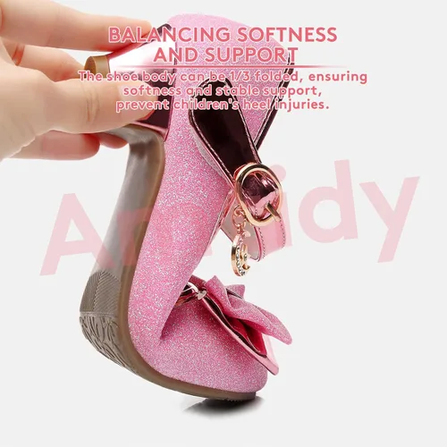 Miniatura 5 de Zapatos de vestir para niñas, zapatos de fiesta de boda Mary Jane, zapatos con purpurina para damas de honor, tacones de princesa