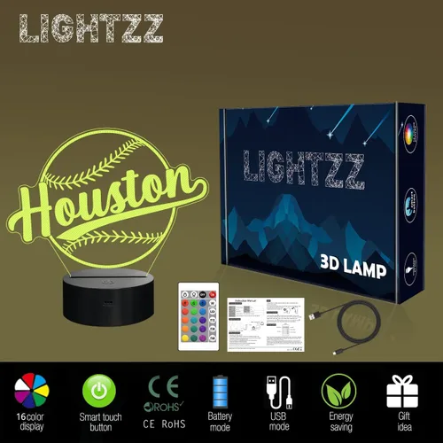 Miniatura 7 de Regalos de béisbol, luz nocturna de béisbol, lámpara de ilusión 3D para niños, regalo de 16 colores cambiantes, control remoto, iluminación