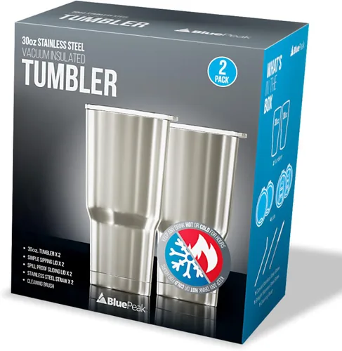 Miniatura 3 de BluePeak Juego de vasos aislados de acero inoxidable al vacío de doble pared, paquete de 2, incluye 2 tapas para sorber, 2 tapas deslizantes a Negro
