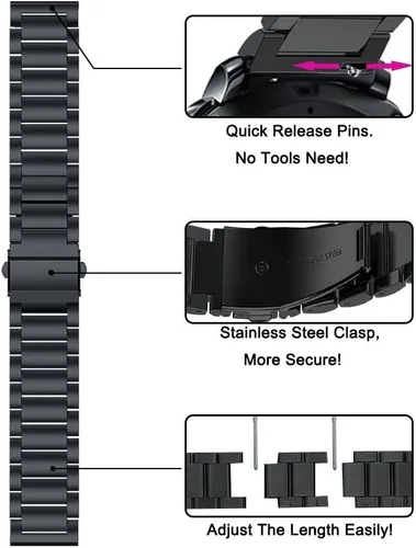 Miniatura 5 de Banda de reloj clásica de metal de acero inoxidable para Huami Amazfit GTS 4 mini 4 3 2 2e 2 Mini/GTR 1.654 in/Bip 3 pro/Bip U pro/Bip S/Bip Lite