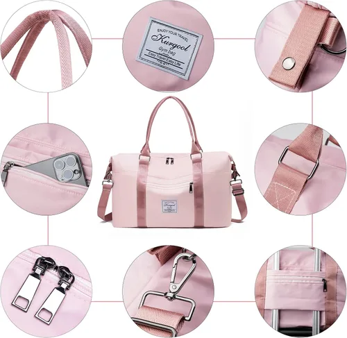 Miniatura 6 de Bolsa de gimnasio con bolsillo húmedo, bolsa de viaje plegable para fin de semana para mujer, bolsa de noche impermeable para viajes, gimnasio, yoga