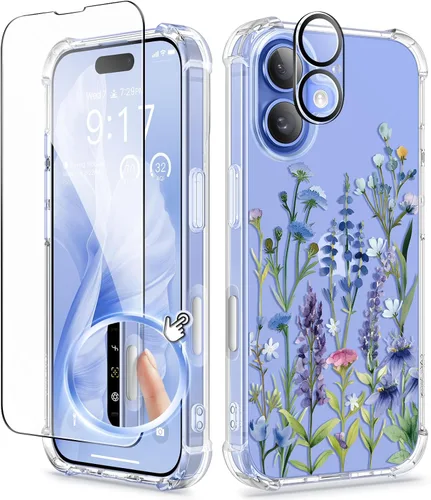 Miniatura 161 de GVIEWIN - Funda floral para iPhone 14 de 6.1 pulgadas, protector de pantalla + protector de lente de cámara, no se amarillenta, a prueba de golpes
