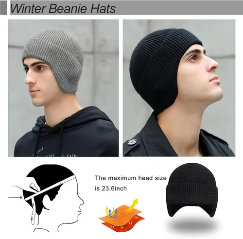 Miniatura 19 de Gorros de invierno para hombre, para exteriores, elásticos, de punto, con orejeras, resistentes al viento