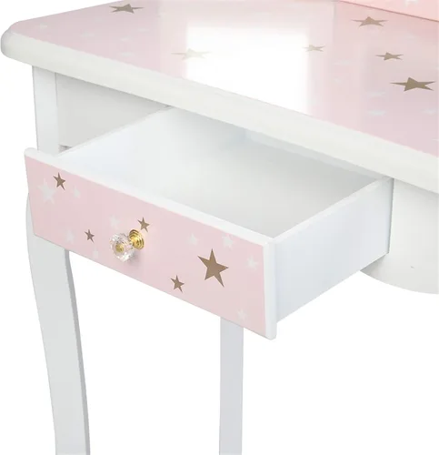 Miniatura 5 de Juego de tocador rosa para niños, juego de mesa y silla de maquillaje de madera para niñas pequeñas, tocador de princesa para niños, tocador