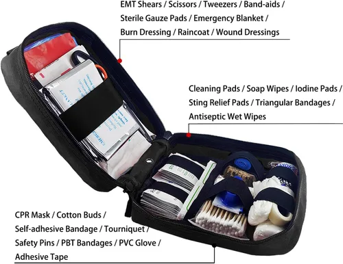 Miniatura 4 de Bolso Molle, Carlebben, de primeros auxilios de emergencia, con útiles bolsillos elásticos, negro, talla única