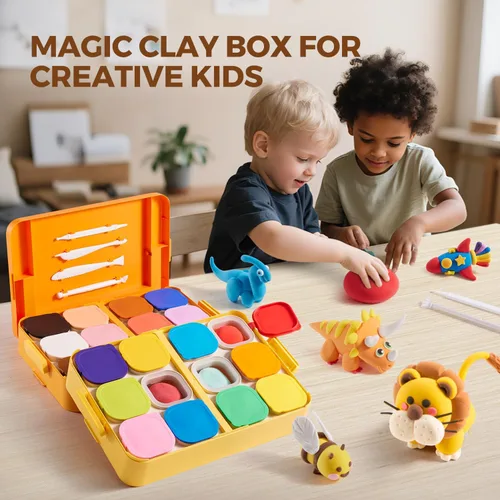 Miniatura 9 de Arcilla seca al aire para niños, kit de arcilla para modelar con caja de almacenamiento y herramientas de escultura, arcilla mágica para moldear