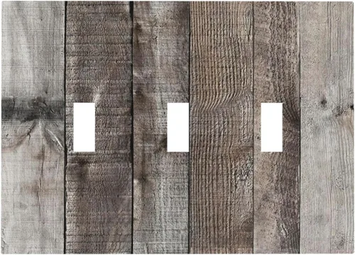 Miniatura 60 de Placa de pared dúplex de receptáculo de dispositivo de 1 gang de madera envejecida blanca gris con veta de tablón, cubierta de enchufe eléctrico