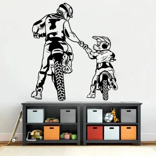 Miniatura 3 de Pegatina de pared para motocicleta, familia, padre, hijo, montaña, buggy, pista, niño, decoración de la habitación, pegatina de vinilo