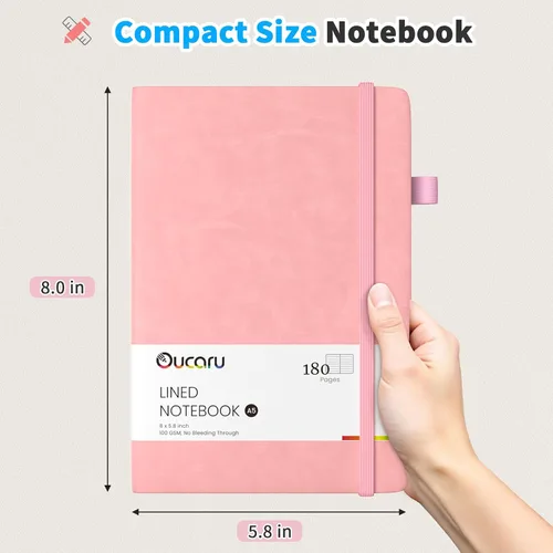 Miniatura 2 de Oucaru Cuaderno rayado, paquete de 8, 180 páginas, diarios A5 para escribir, papel grueso de 100 GSM, cuadernos pequeños diarios para mujeres