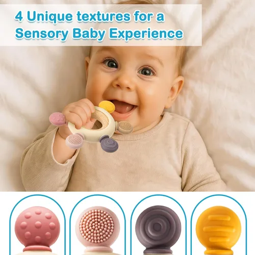 Miniatura 6 de Paquete de 2 juguetes de dentición para bebés de 0-6 6-12 meses, juguetes de silicona calmantes para la dentición del bebé y juguetes sensoriales