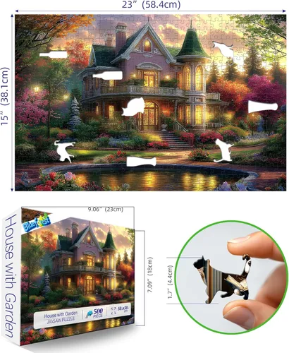Miniatura 2 de Victorian House Sunset - Rompecabezas de 500 piezas para adultos, rompecabezas con flores de otoño y paisaje escénico, rompecabezas desafiantes Casa