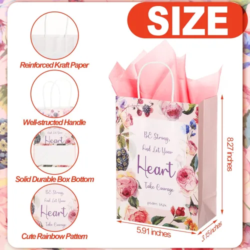 Miniatura 4 de Sinmoe 48 bolsas cristianas para recuerdos de boda con asas, diseño de girasol y mariposa, bolsas de regalo de tejido con versículo de la Biblia
