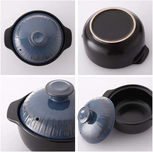Miniatura 4 de Kitchen Flower Lucia - Olla caliente de cerámica esmaltada natural (vintage azul, 21.1 fl oz)