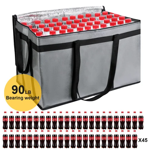 Miniatura 3 de musbus Paquete de 4 bolsas aisladas XXXL para entrega de alimentos, bolsas enfriadoras para mantener la comida caliente, catering Therma para Gris