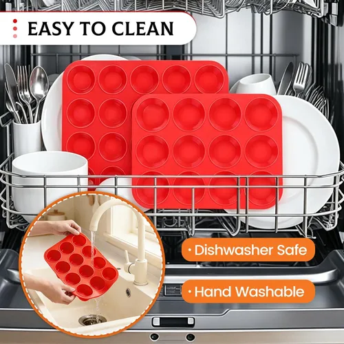 Miniatura 6 de Molde de silicona para magdalenas, mini molde para magdalenas, 12 tazas regulares y mini 24 tazas de lata para magdalenas, juego de 2 para hornear