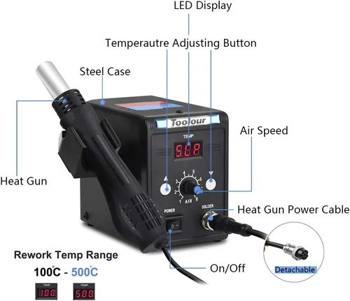 Miniatura 2 de Estación de retrabajo de aire caliente Pistola de calor de soldadura, pantalla °F/°C, pistola de aire caliente SMD de 110V, estaciones de soldadura