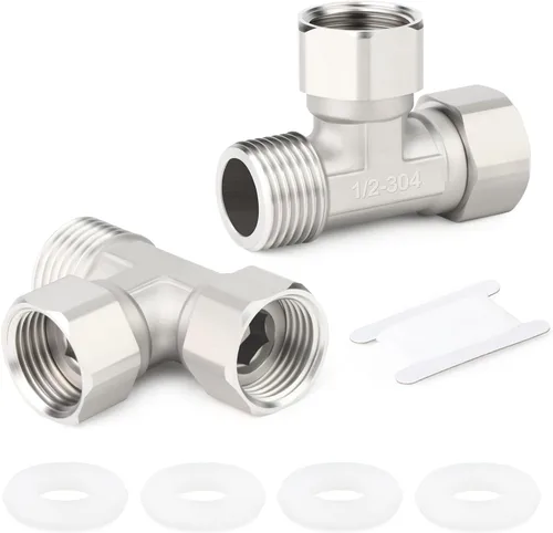 Miniatura 12 de TAISHER 2PCS Conectores en T Flexibles Móviles de 3 Vías Derecha de Acero Inoxidable 304, Macho de 1/2" para Rociador, Válvula Angular, Brazo