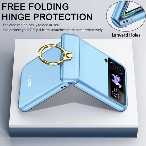 Miniatura 6 de Miimall Funda para Samsung Galaxy Z Flip 4 con soporte de anillo, funda para Galaxy Z Flip 4 con protección magnética de bisagra + protector