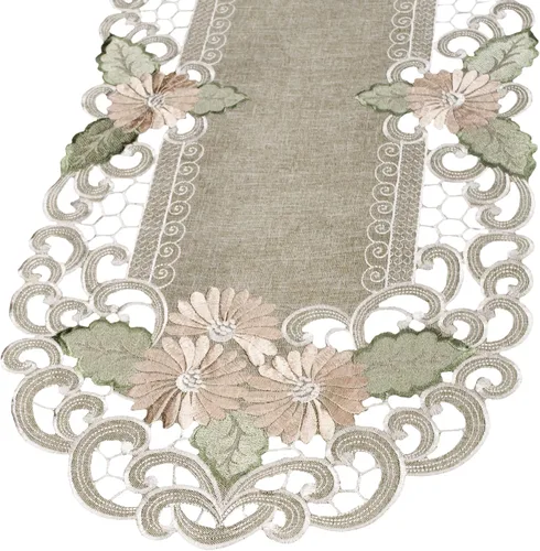 Miniatura 6 de LINENS ART AND THINGS - Camino de mesa bordado con margaritas doradas, flor con leche, bufanda (16 pulgadas de ancho x 70 largo)