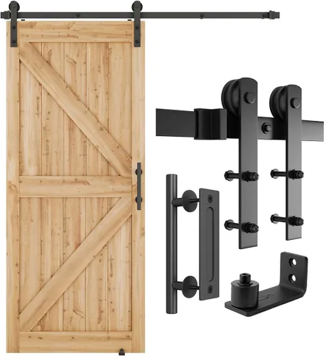 Miniatura 11 de SMARTSTANDARD Kit de herrajes para puerta corrediza de granero resistente de 5.5 pies, color negro