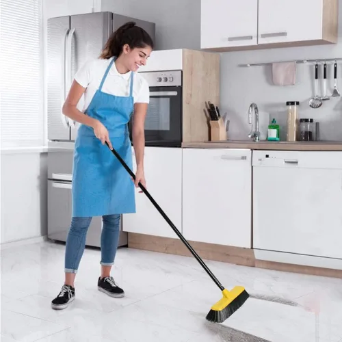 Miniatura 5 de Escoba de empuje con mango largo, cepillo de piso de cerdas suaves de 51.6 pulgadas, escoba de 12.2 pulgadas de ancho para limpiar baño, cocina