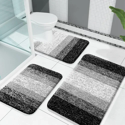 Miniatura 13 de OLANLY Juego de alfombras de baño de 3 piezas, alfombras de baño de microfibra suave y absorbente y alfombra de inodoro de contorno en forma de U