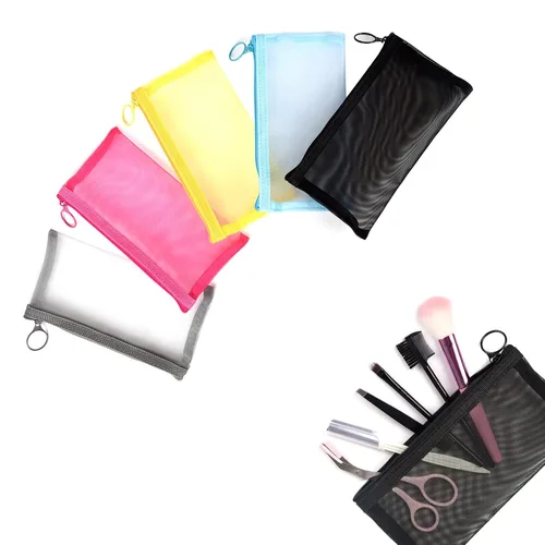 patu Bolsas de malla con cremallera, estuche largo, 5 piezas, organizador de accesorios cosméticos de maquillaje de belleza, juego de artículos de