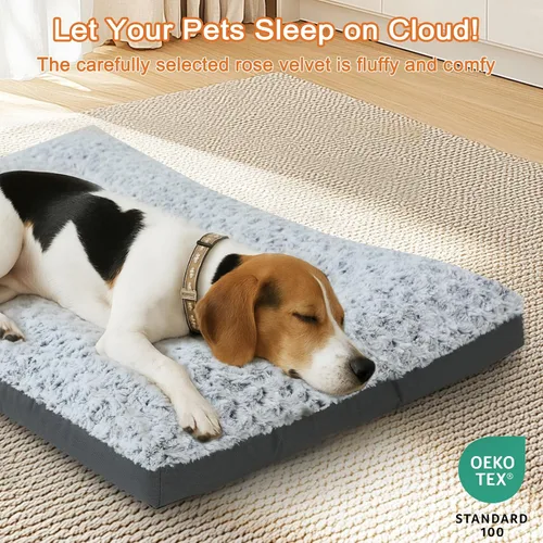 Miniatura 2 de POCBLUE Cama lavable de lujo para perros pequeños, tapete para jaula de perro de 23 pulgadas, almohadilla cómoda y esponjosa para perrera, Gris