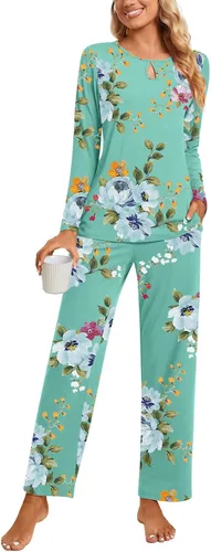 Miniatura 2 de Aodemo Conjunto de pijama de otoño de 2 piezas para mujer, manga larga, con abertura de cerradura, ropa de dormir para mujer, pijamas de invierno