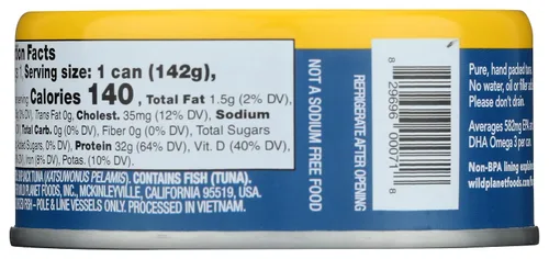 Miniatura 2 de Wild Planet Skipjack Atún salvaje, sin sal añadida, pescado enlatado, atún enlatado, capturado de forma sostenible, sin OMG, Kosher, sin gluten