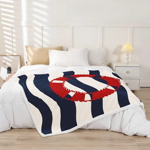 Miniatura 2 de Swim Ring Flannel Blanket All Seasons,Nautical Theme Bed Blanket for Kawaii Home Decor,Navy Blue Stripes Blanket for Kids Girls Sofa Couch,40"x50