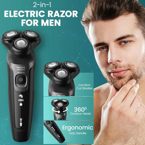 Miniatura 2 de Philips Afeitadoras eléctricas para hombres, afeitadora eléctrica recargable AquaTouch para hombre en húmedo y seco con cuchillas de corte cómodo